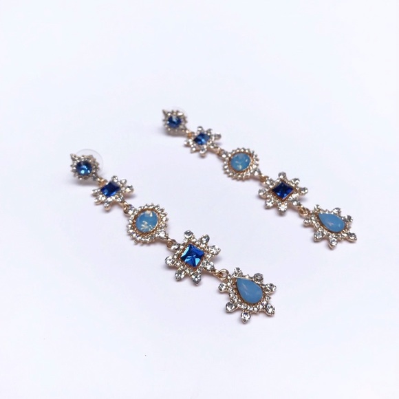 Classy blue dangling rhinestone earrings - Picture 6 of 11